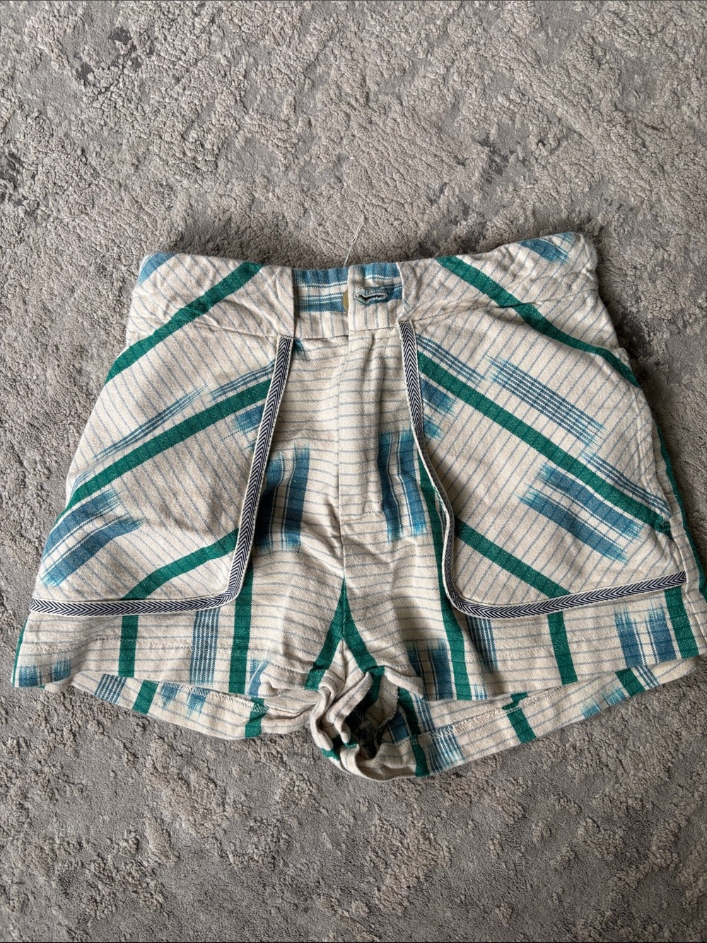 Urban Outfitters Women's Striped Cargo Shorts in Teal and Cream